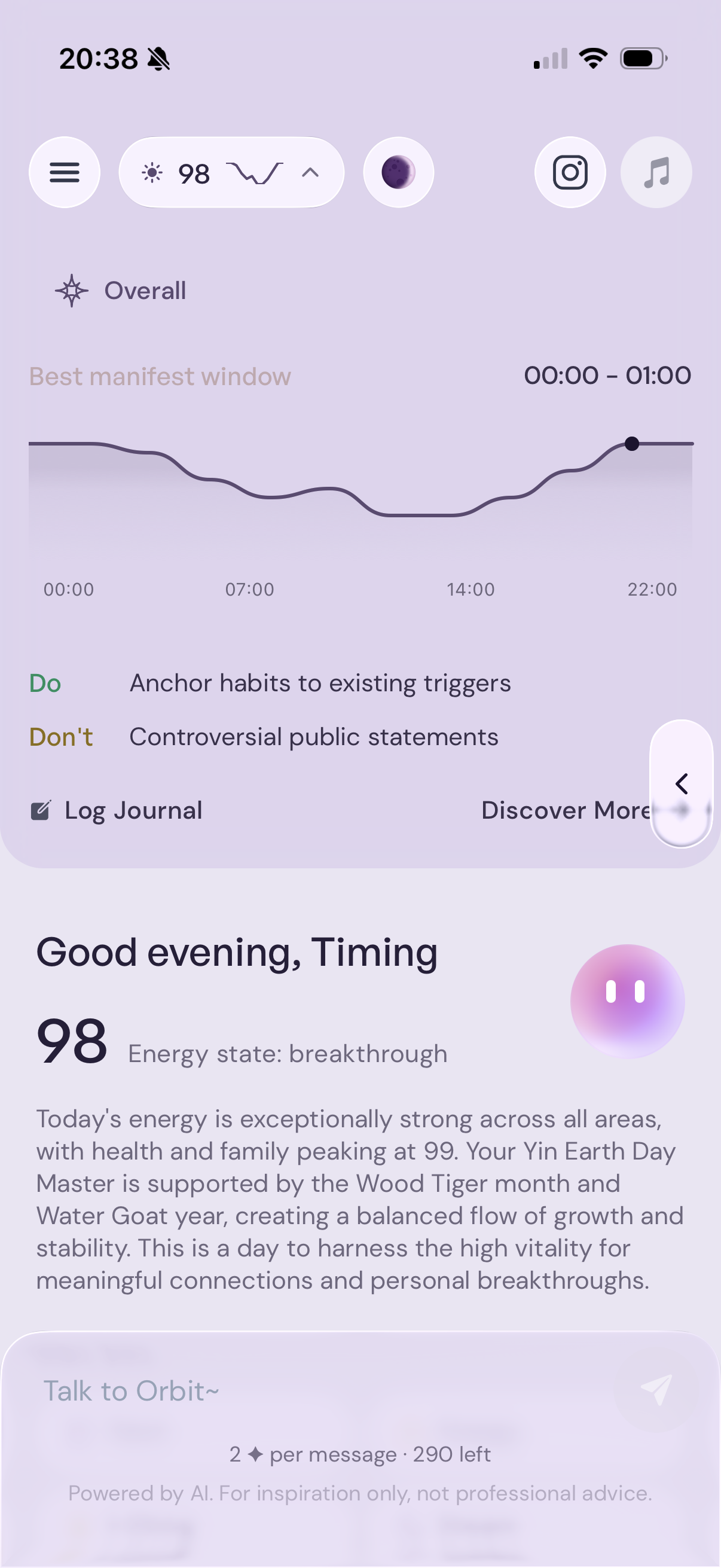 Timing daily energy screen